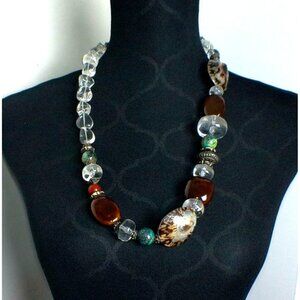 Hawaiian Limpet Shell & Quartz Crystal Beaded Statement Necklace W/ Toggle Clasp